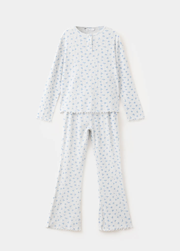 Floral print long pyjama set — Light Heather Grey
