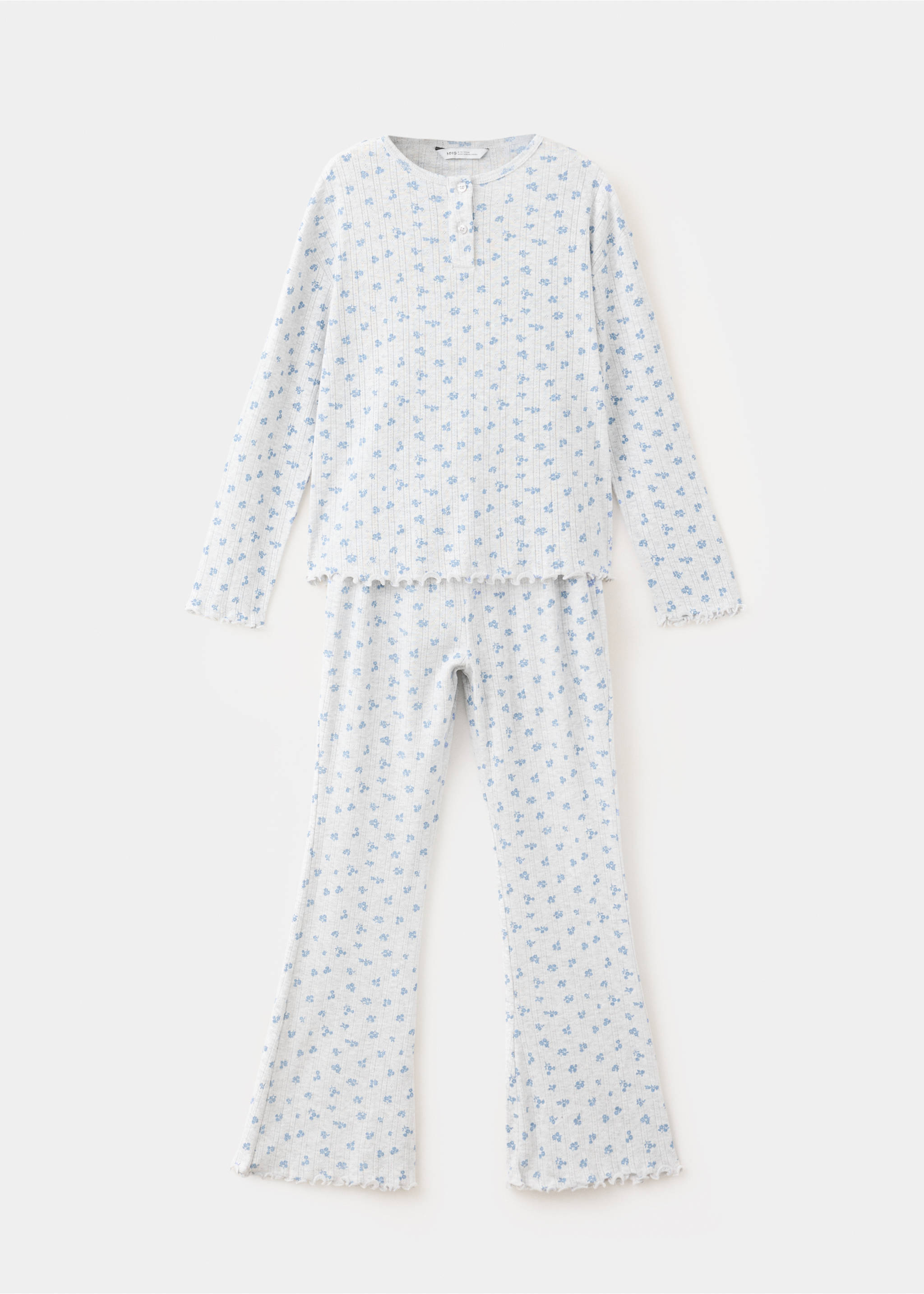 Floral print long pyjama set - Article without model, Light Heather Grey. Ref: 37084424-00.
