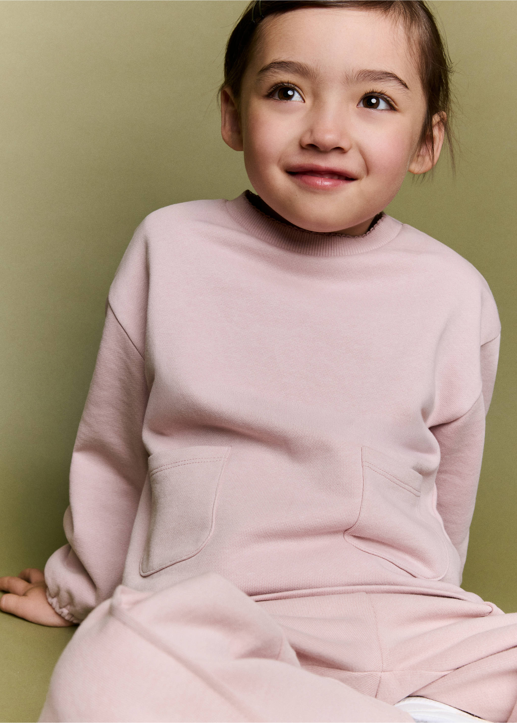 Cotton sweatshirt with pockets - Details of the article 1, Pink. Ref: 37084425-00.