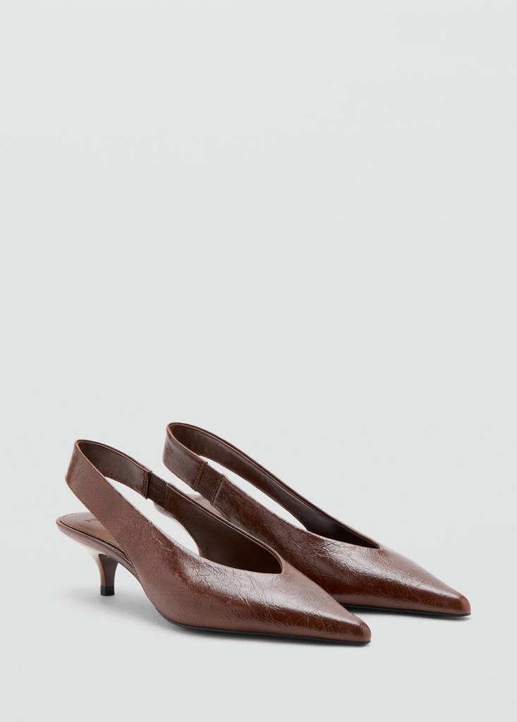 Kitten heel pointed toe shoe — Cognac
