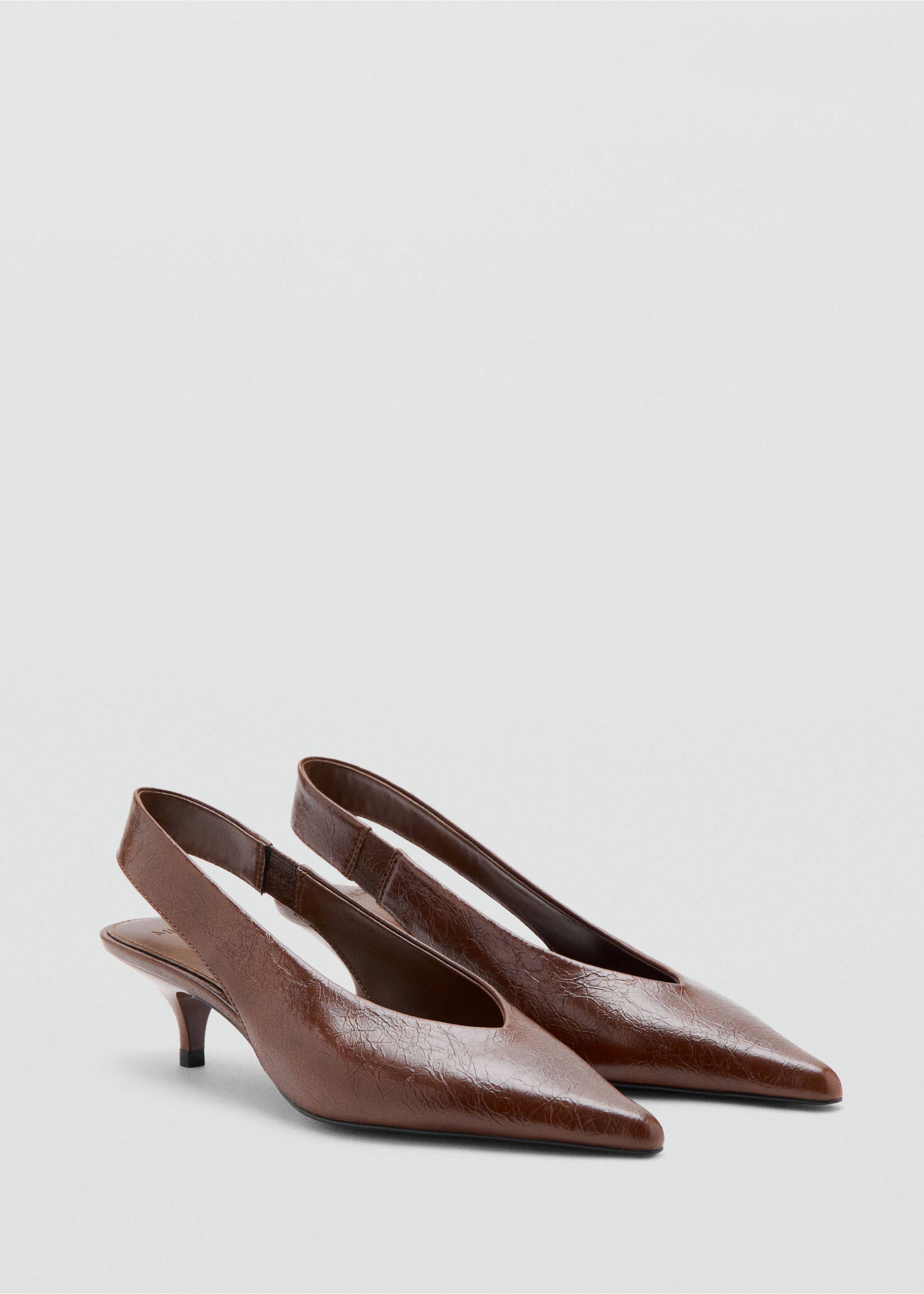 Kitten heel pointed toe shoe - Medium plane, Cognac. Ref: 37084429-00.