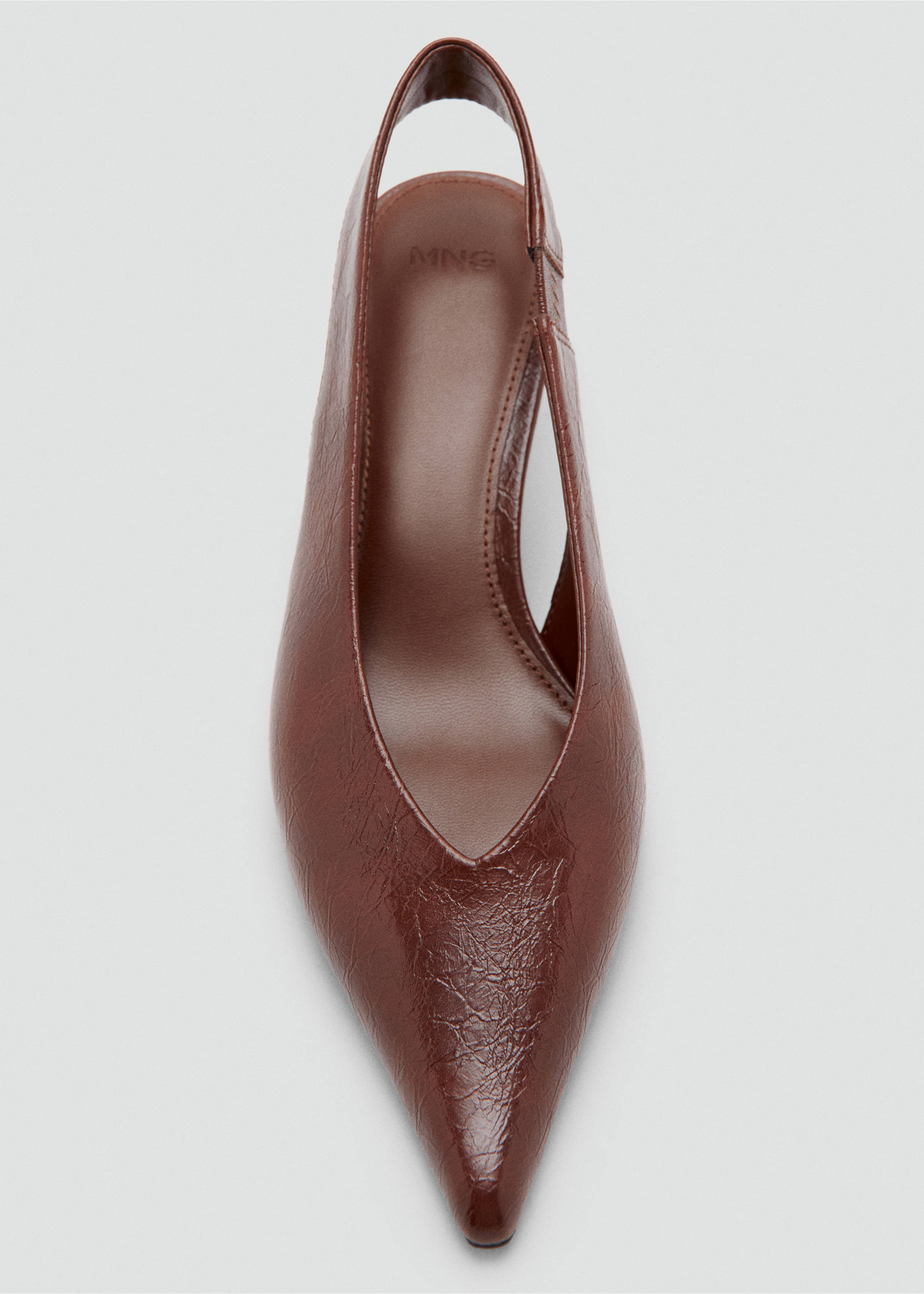 Kitten heel pointed toe shoe - Details of the article 2, Cognac. Ref: 37084429-00.