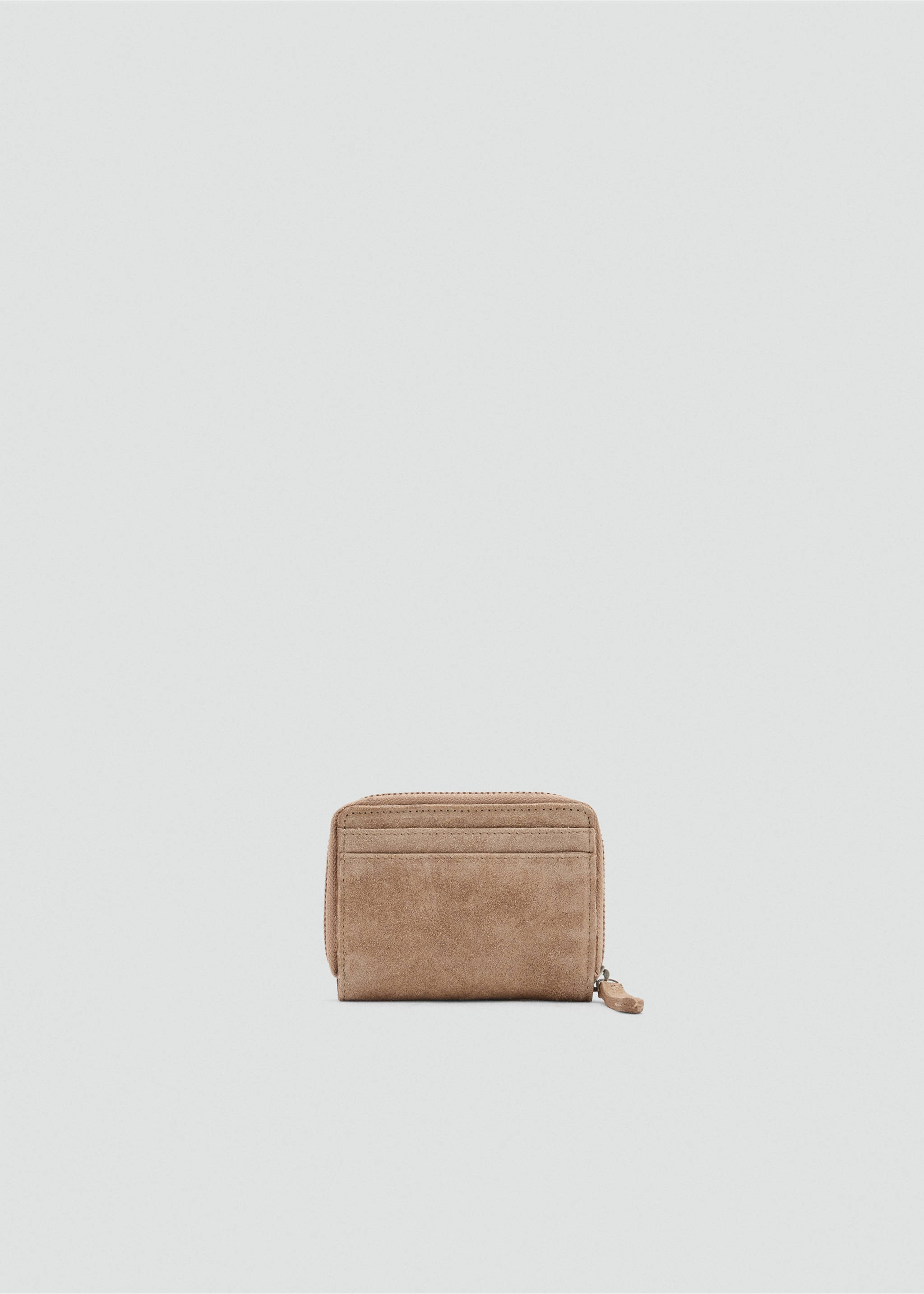 Compact brown wallet with a soft suede-like texture and zip-around fastening., Sand. Ref: 37084430-00.
