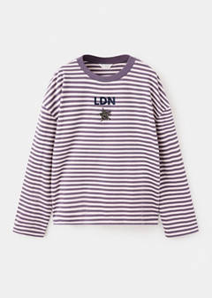 Striped t-shirt with embroidered detail — Purple 1