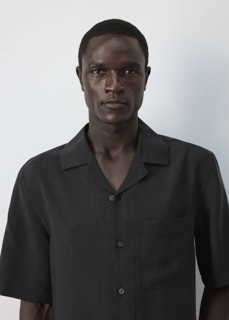 Modal blend shirt with pocket — Black