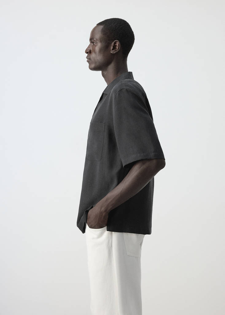 Modal blend shirt with pocket — Black
