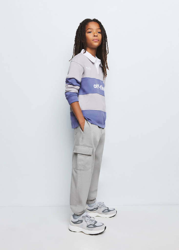 Striped cotton polo shirt with print — Indigo Blue