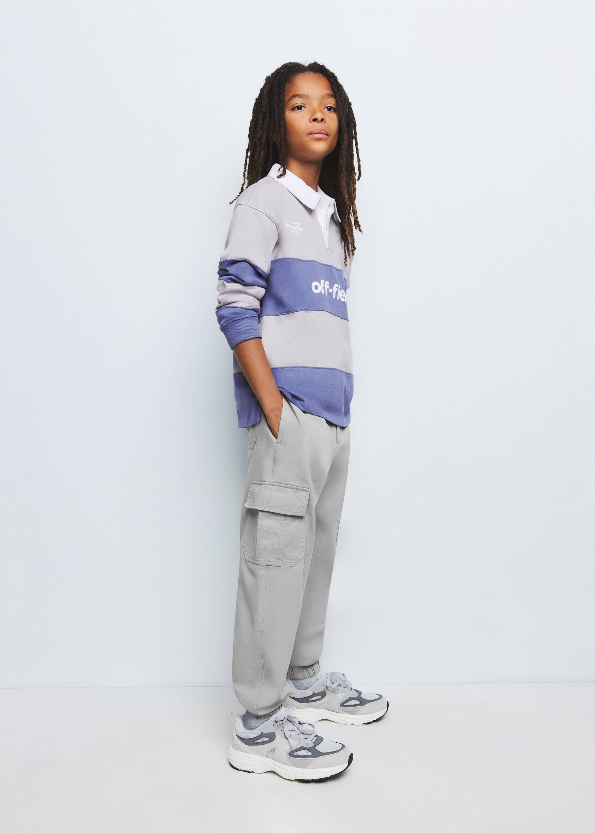 Striped cotton polo shirt with print - General plane, Indigo Blue. Ref: 37084439-00.
