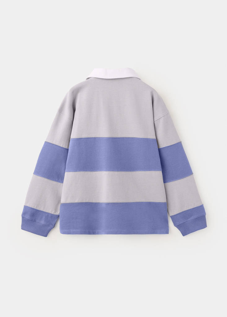 Striped cotton polo shirt with print — Indigo Blue