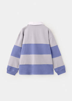 Striped cotton polo shirt with print — Indigo Blue 5