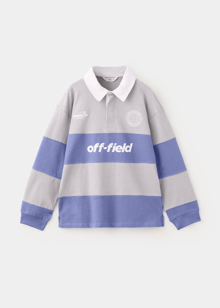 Striped cotton polo shirt with print — Indigo Blue