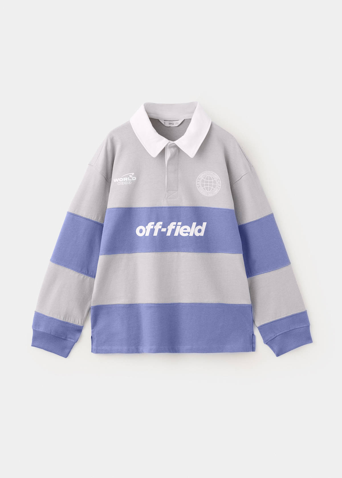 Striped cotton polo shirt with print — Indigo Blue
