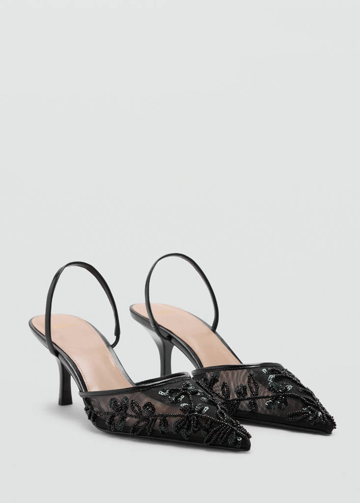 Kitten-heel shoes embroidered with sequins — Black