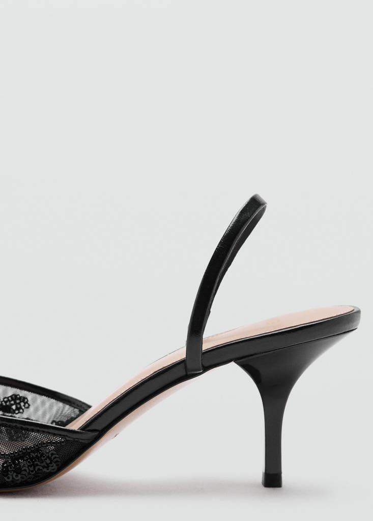 Kitten-heel shoes embroidered with sequins — Black