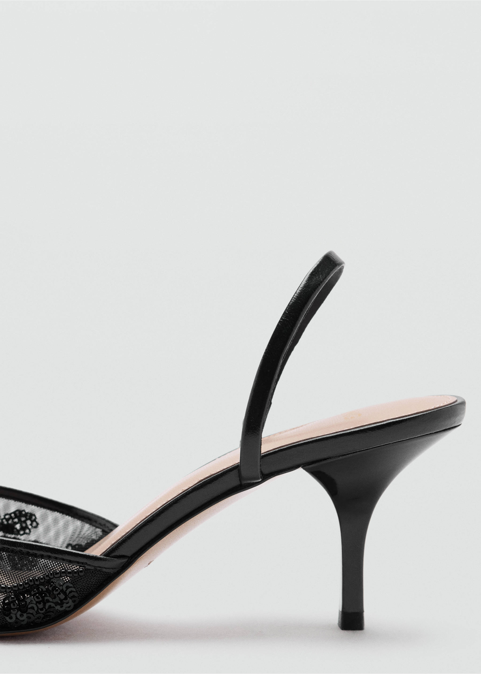 Kitten-heel shoes embroidered with sequins - Details of the article 1, Black. Ref: 37084441-00.