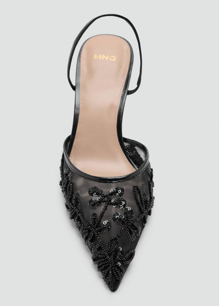 Kitten-heel shoes embroidered with sequins — Black