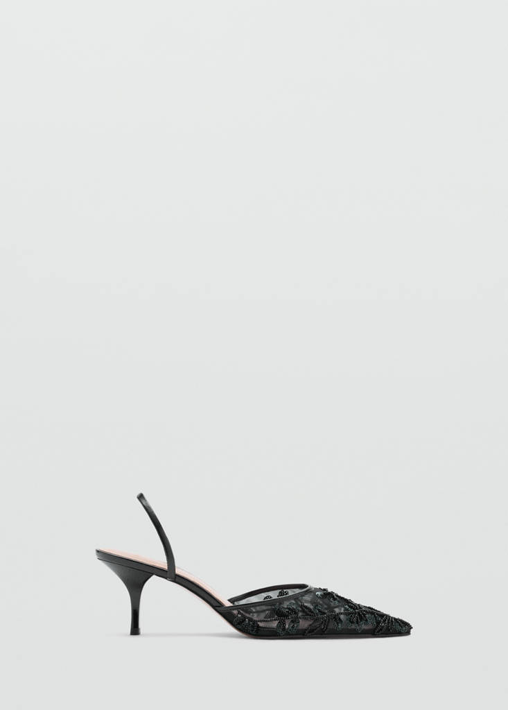 Kitten-heel shoes embroidered with sequins — Black