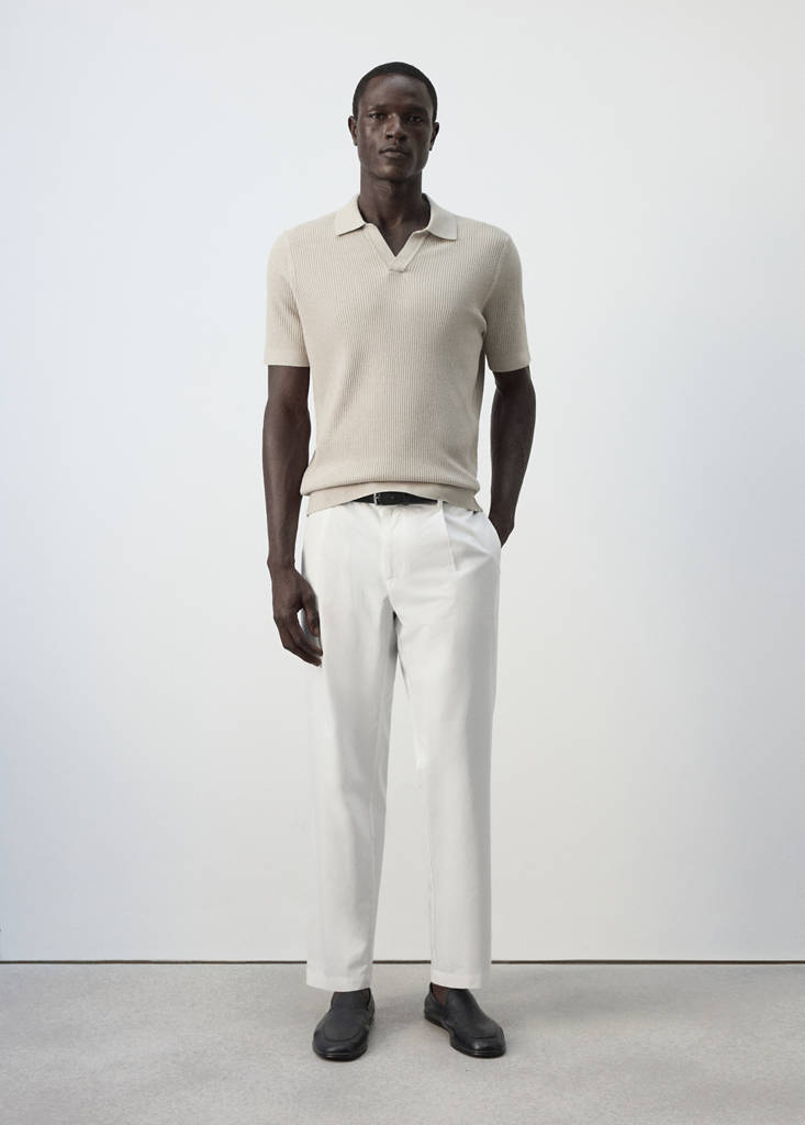 Rib-knit cotton-blend polo shirt — Beige