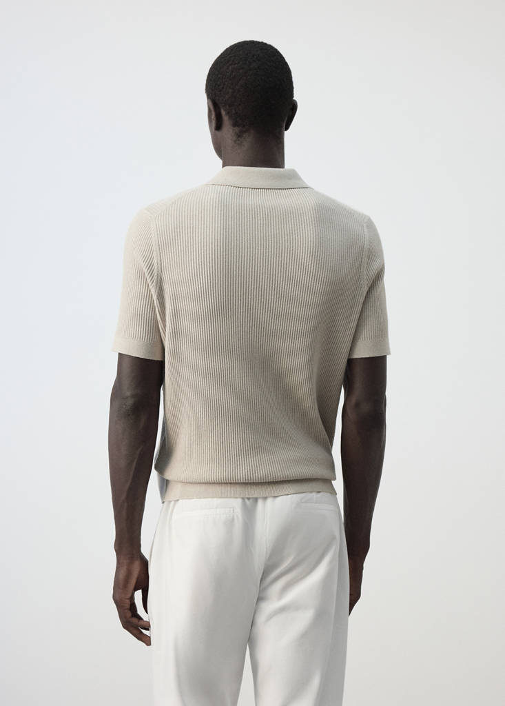 Rib-knit cotton-blend polo shirt — Beige