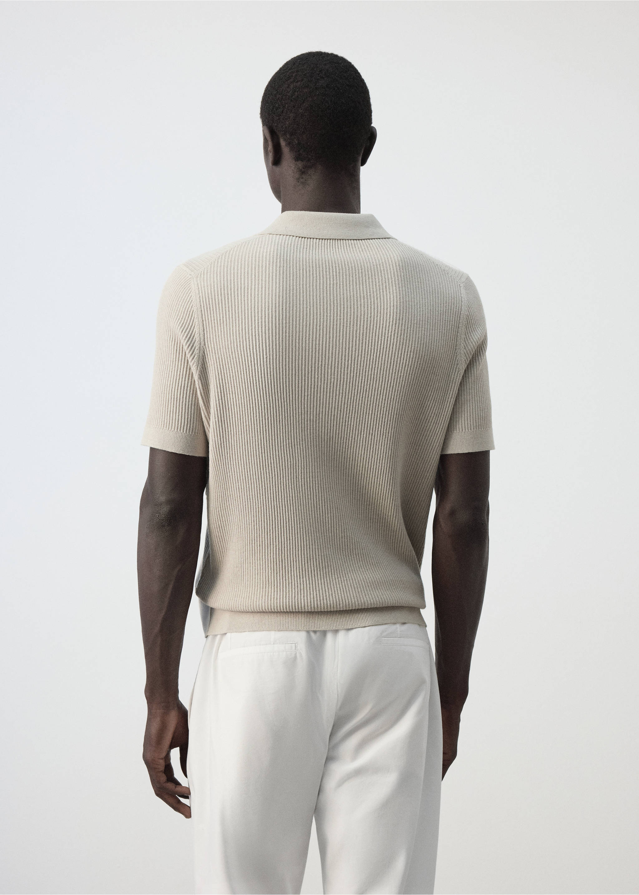 Polo coton mélangé maille côtelée - Verso de l’article, Beige. Ref: 37084460-00.
