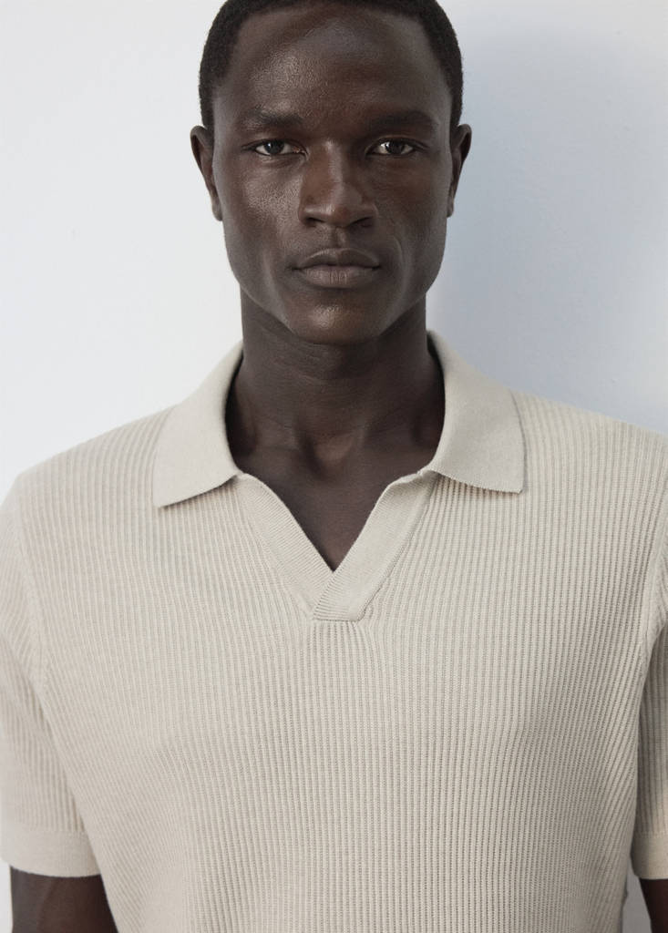 Rib-knit cotton-blend polo shirt — Beige