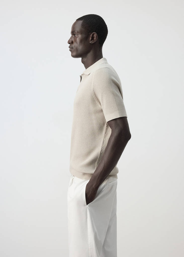 Rib-knit cotton-blend polo shirt — Beige