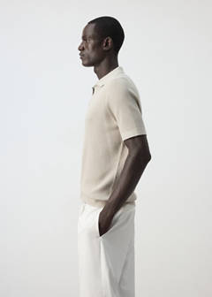 Rib-knit cotton-blend polo shirt — Beige 5