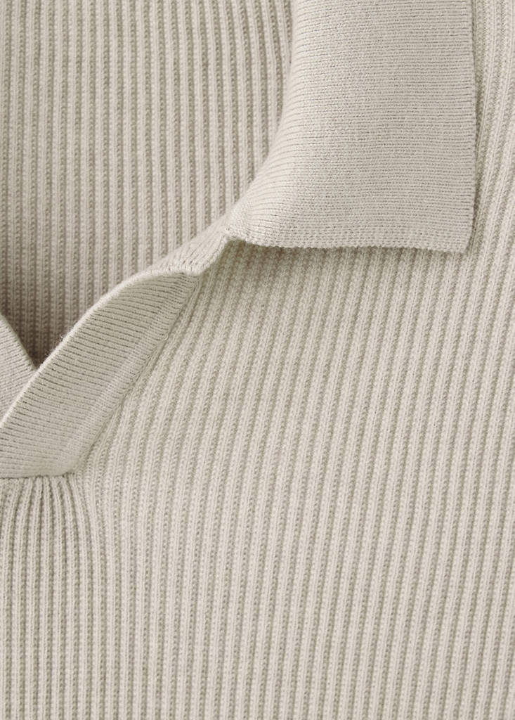 Rib-knit cotton-blend polo shirt — Beige