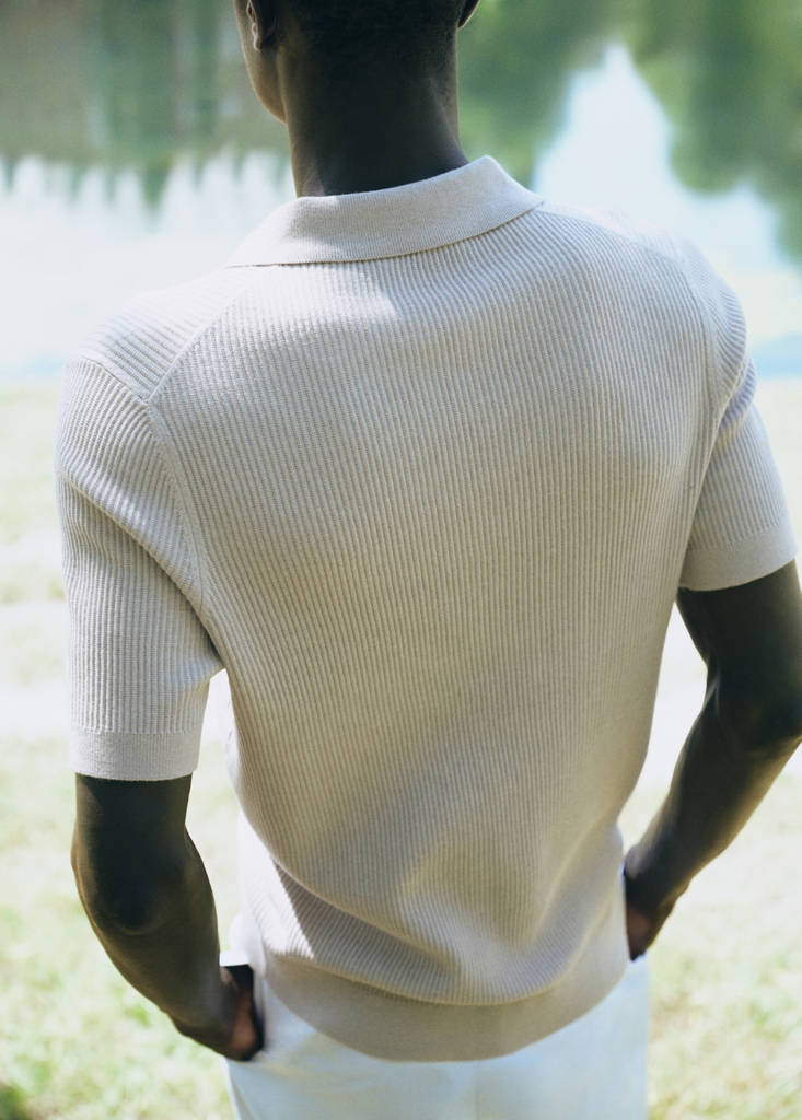 Rib-knit cotton-blend polo shirt — Beige