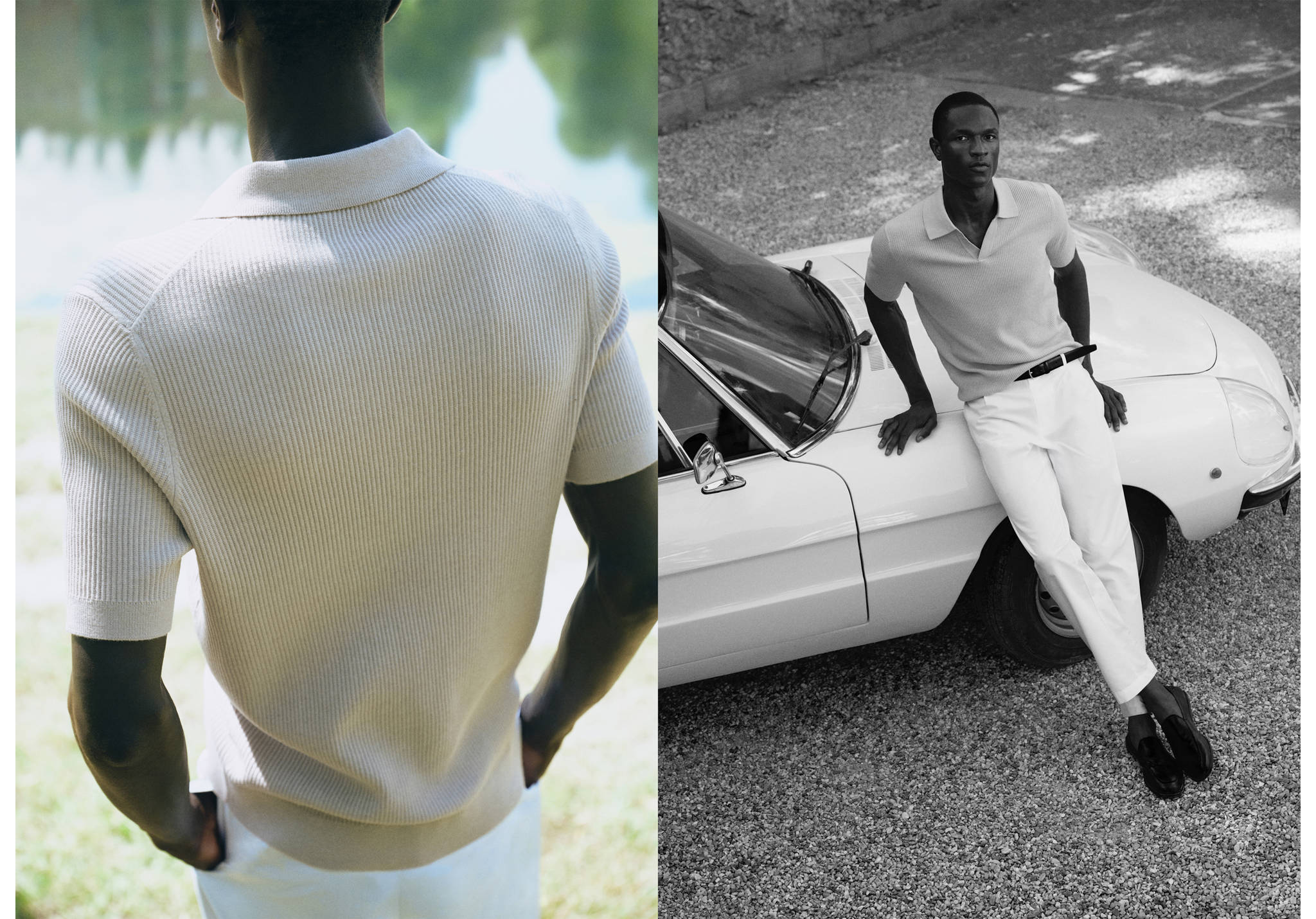 Rib-knit cotton-blend polo shirt - Panoramic plane