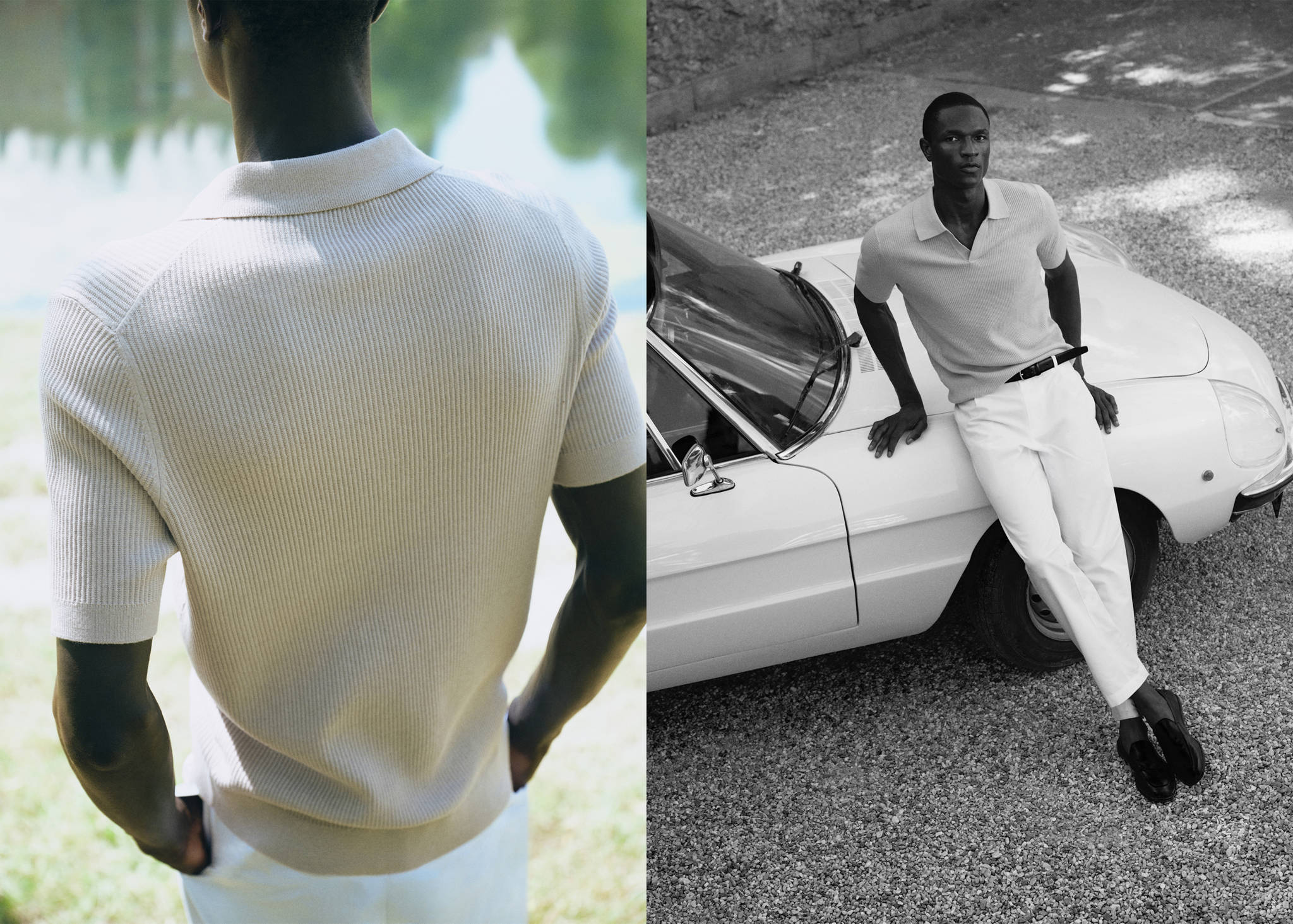 Rib-knit cotton-blend polo shirt - Panoramic plane