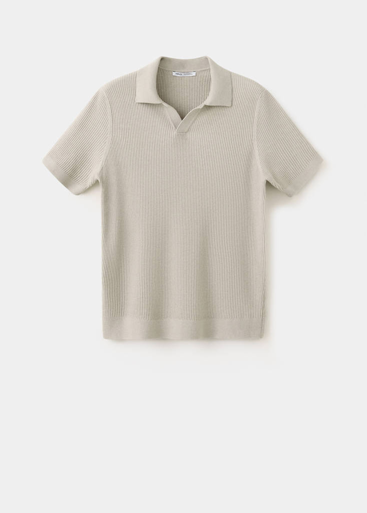 Rib-knit cotton-blend polo shirt — Beige