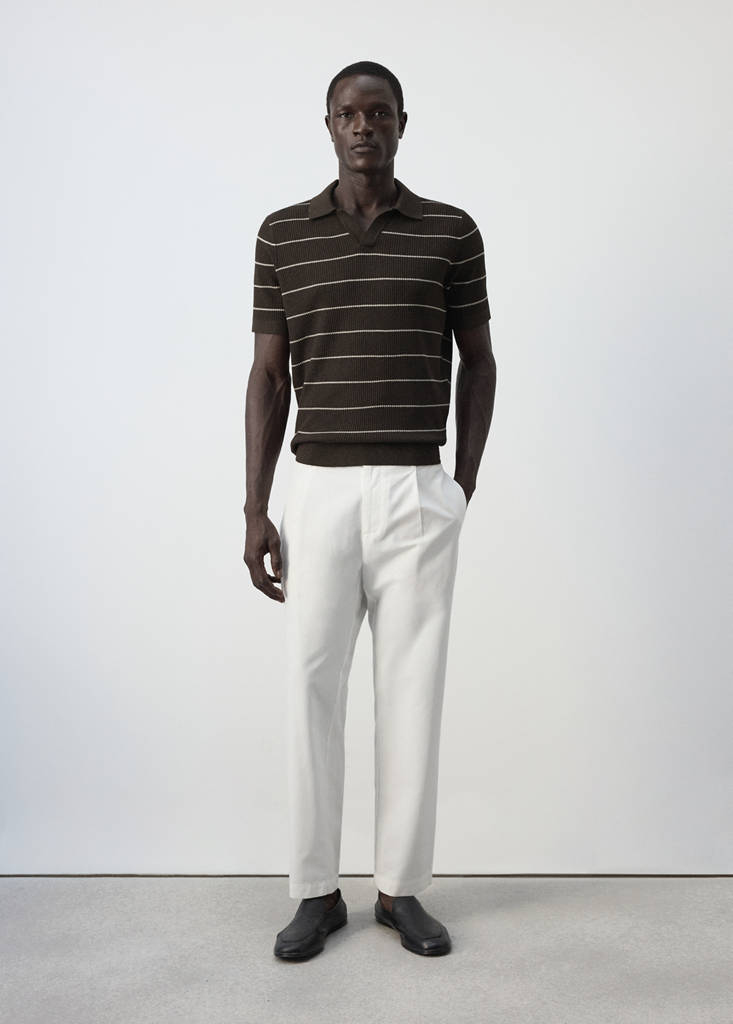 Rib-knit cotton-blend polo shirt — Chocolate