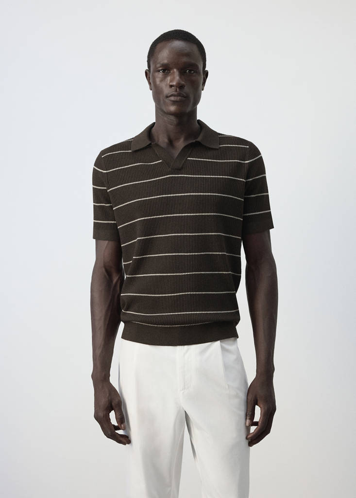 Rib-knit cotton-blend polo shirt — Chocolate