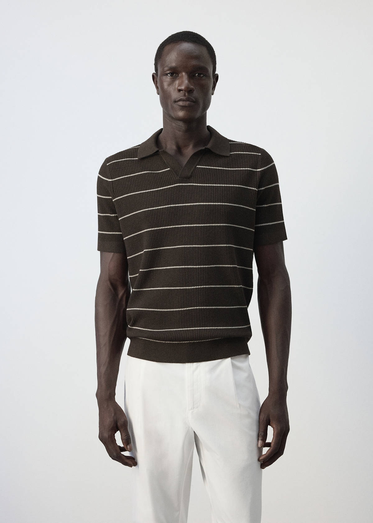 Rib-knit cotton-blend polo shirt — Chocolate