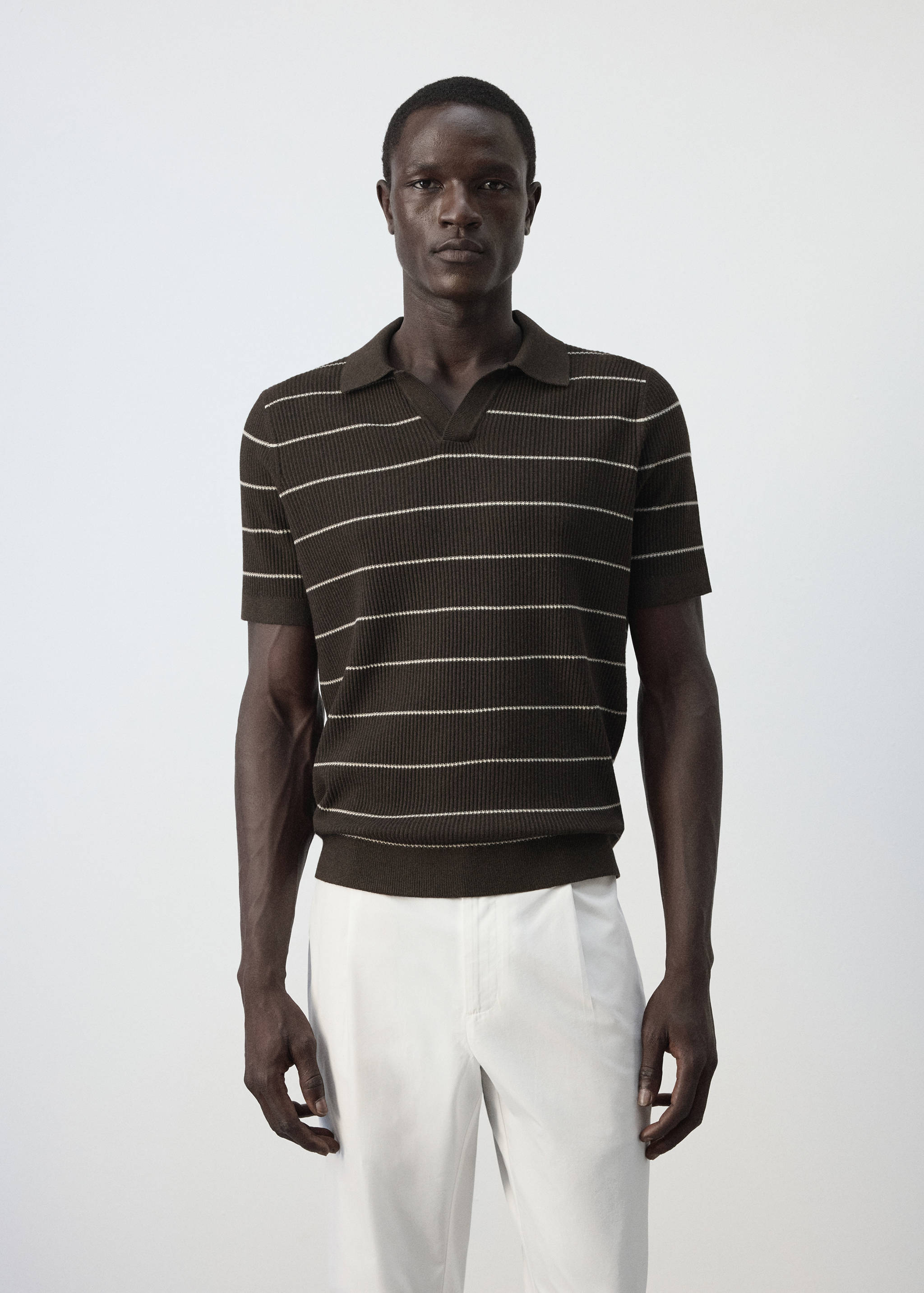 Polo coton mélangé maille côtelée - Plan moyen