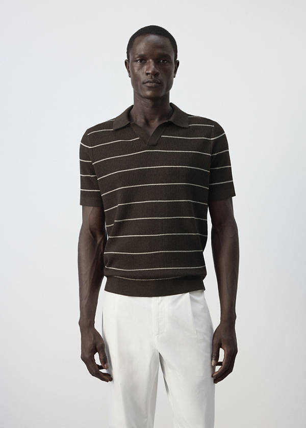Rib-knit cotton-blend polo shirt — Chocolate