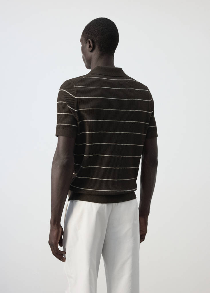 Rib-knit cotton-blend polo shirt — Chocolate