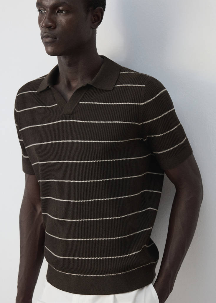 Rib-knit cotton-blend polo shirt — Chocolate