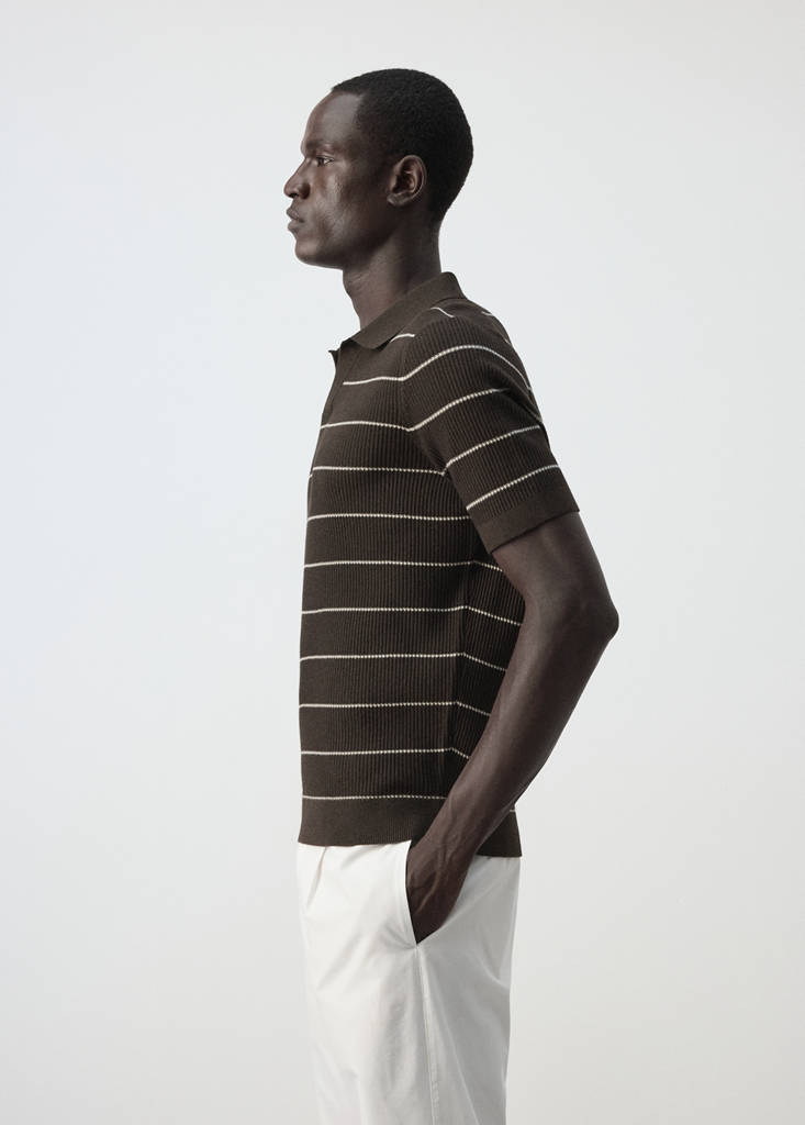 Rib-knit cotton-blend polo shirt — Chocolate