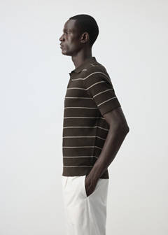 Rib-knit cotton-blend polo shirt — Chocolate 5