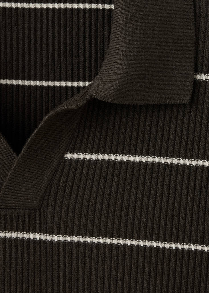 Rib-knit cotton-blend polo shirt — Chocolate