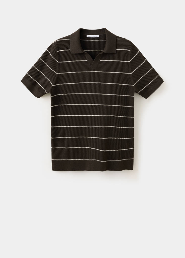 Rib-knit cotton-blend polo shirt — Chocolate