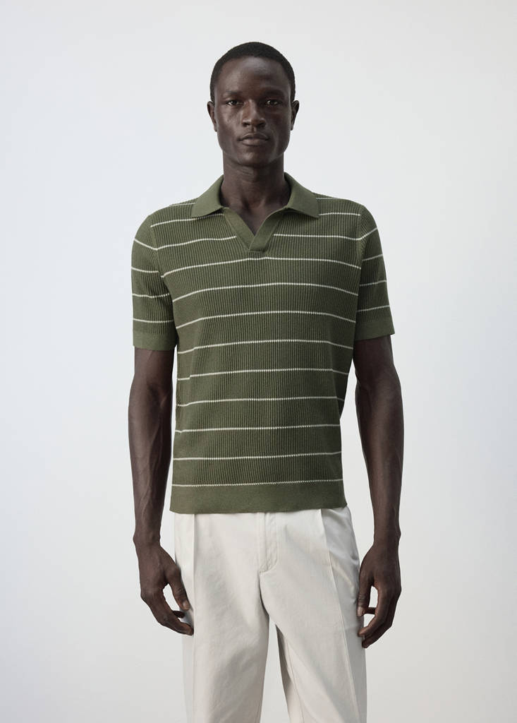 Rib-knit cotton-blend polo shirt — Olive Green
