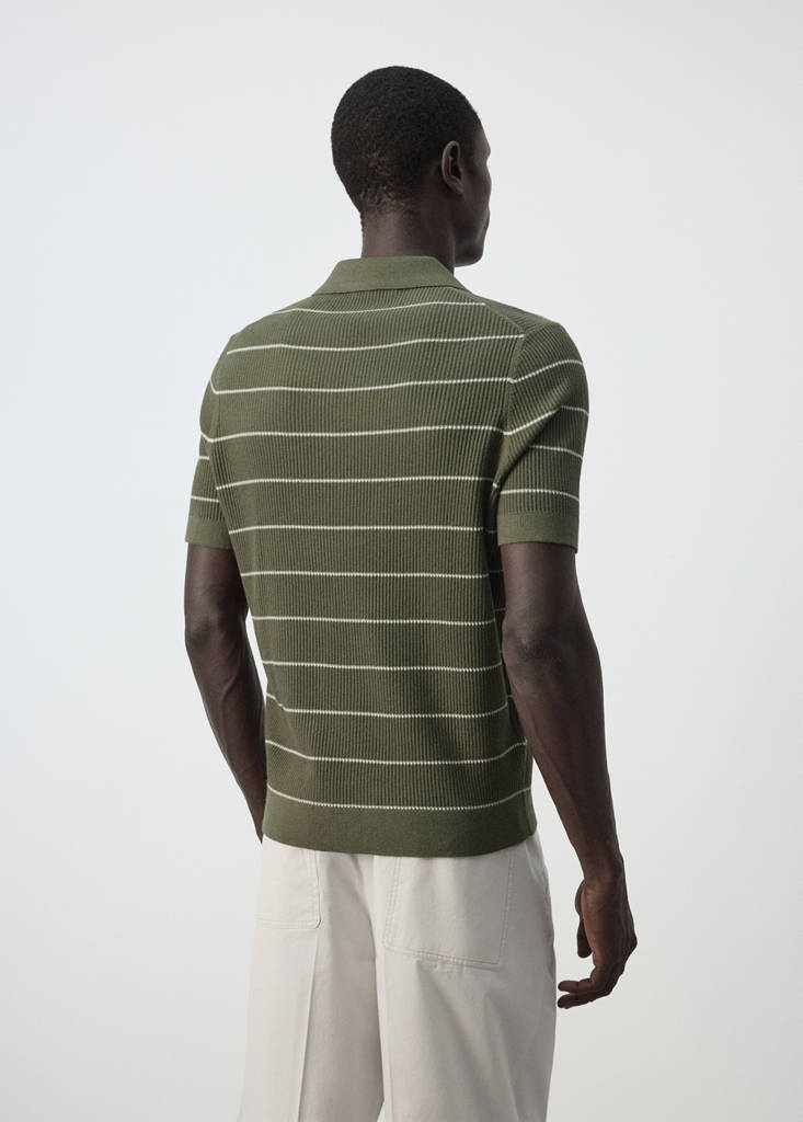 Rib-knit cotton-blend polo shirt — Olive Green