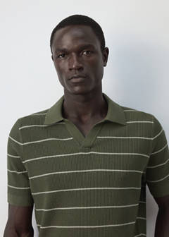 Rib-knit cotton-blend polo shirt — Olive Green 4
