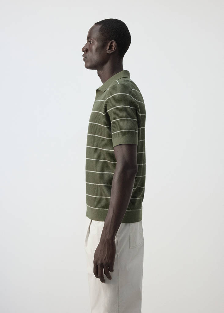 Rib-knit cotton-blend polo shirt — Olive Green