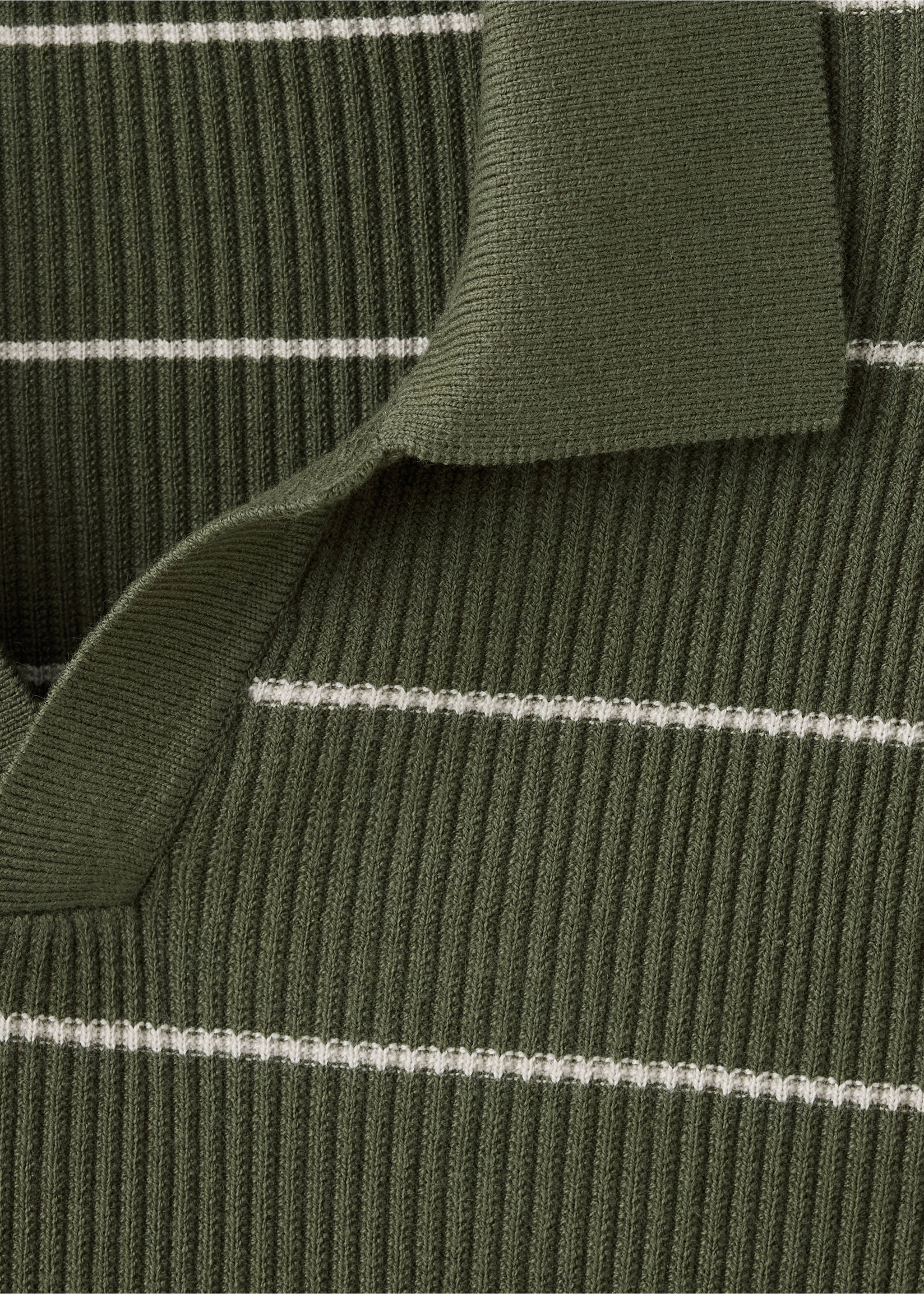 Rib-knit cotton-blend polo shirt - Details of the article 8, Olive Green. Ref: 37084460-00.