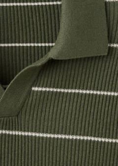 Rib-knit cotton-blend polo shirt — Olive Green 7