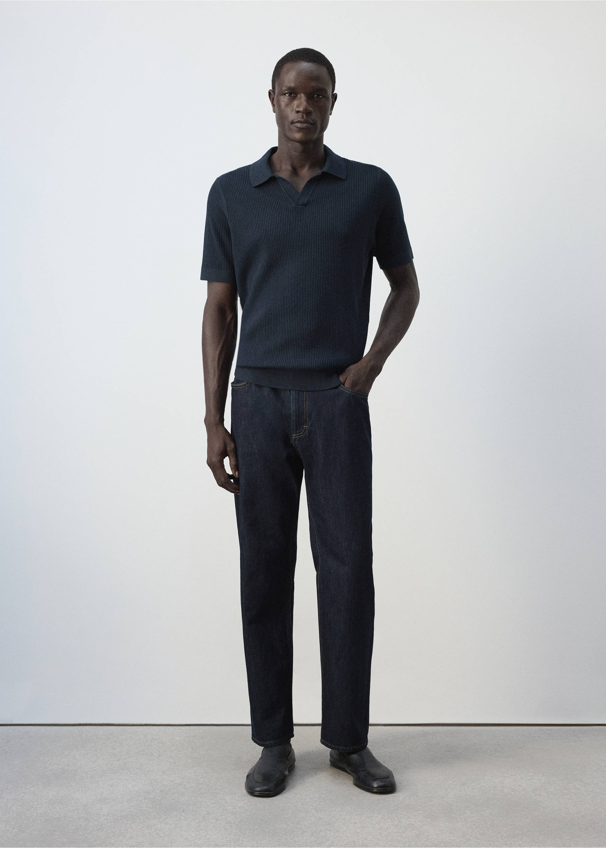 Rib-knit cotton-blend polo shirt - General plane, Navy. Ref: 37084460-00.